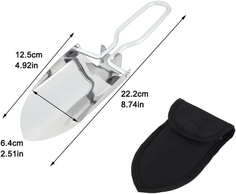 EMVANV Mini Folding Shovel,Foldable Garden Handy with Carrying Pouch Camping Trowel Stainless Steel Outdoor Survival Shovel for Garden and Campsite Use While Hiking, Camping and Outdoor(Silver) - Image 3